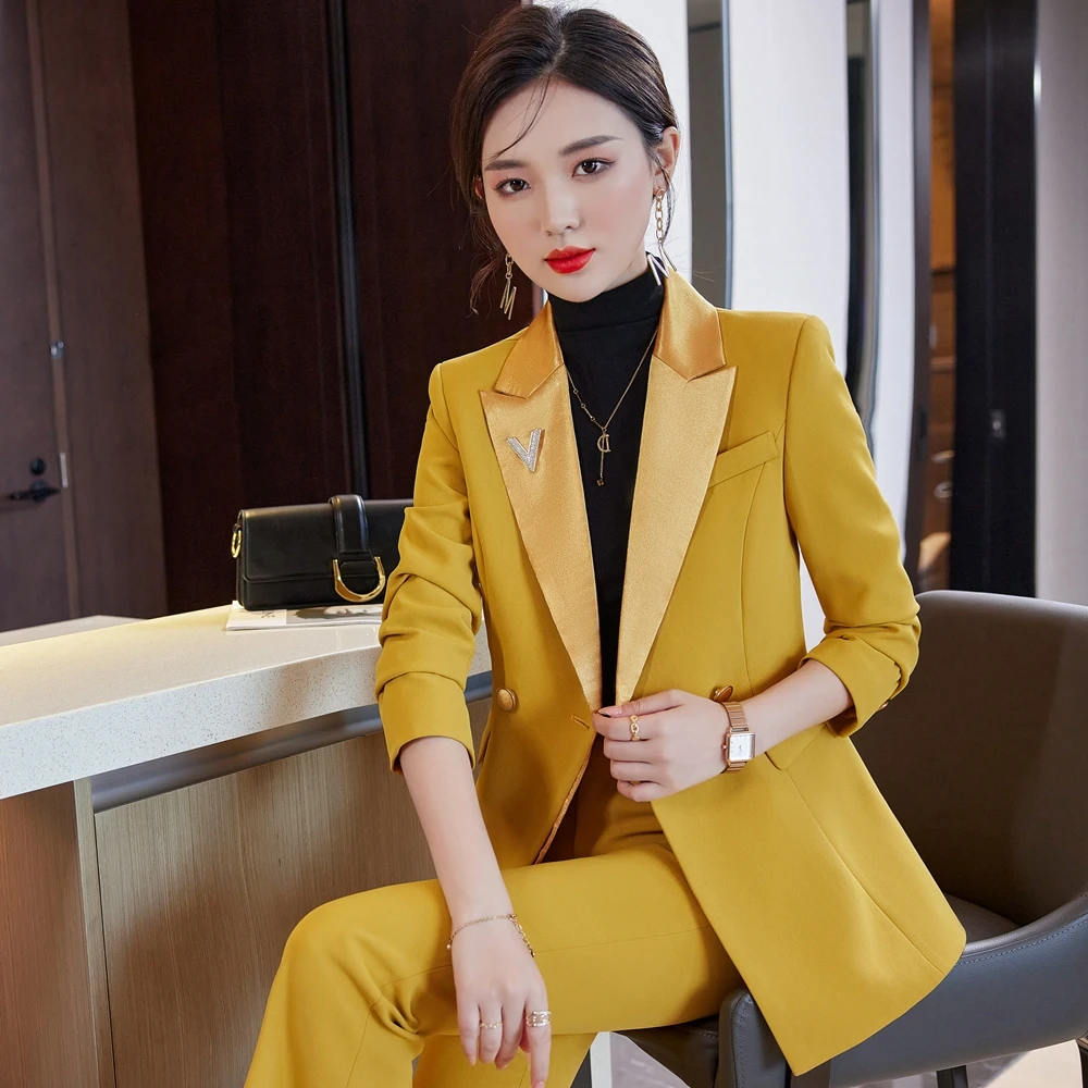 

Autumn Winter Formal Ladies Blackish Green Blazer Women Business Suits with Sets Work Wear Office Uniform 5XL Size Pants Jacket