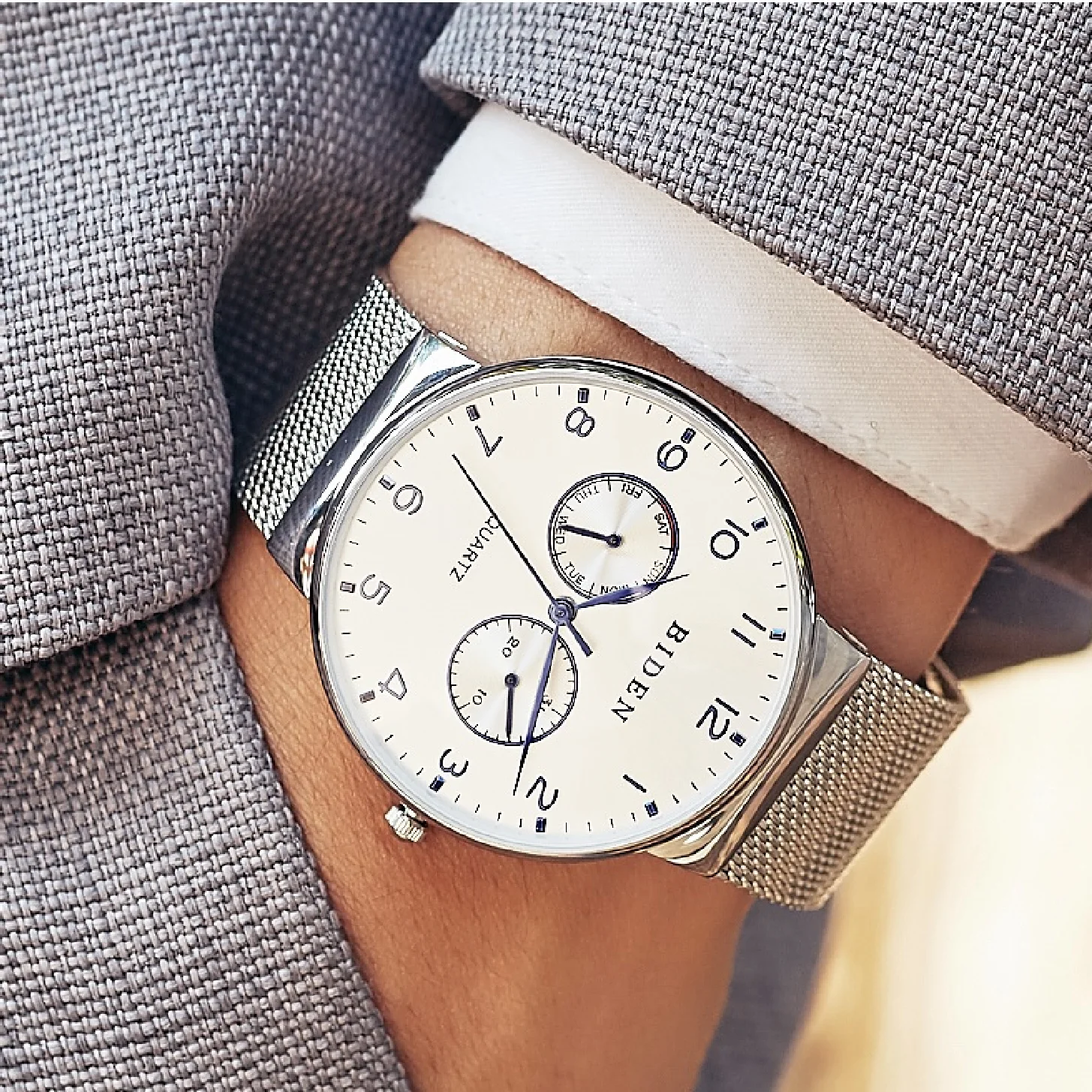 

Biden Original Mens Fashion Casual Quartz Wristwatch Chronograph Business Male Dress Stainless Steel Band Lyxury Time Gift Clock
