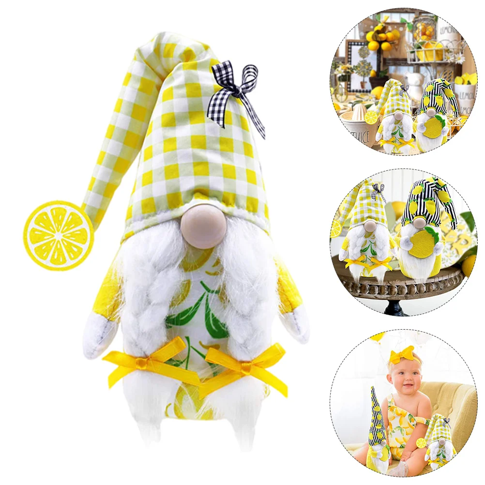 

1pc Lemon Pattern Faceless Doll Gnome Adornment Doll Ornament Plush Gnome Doll