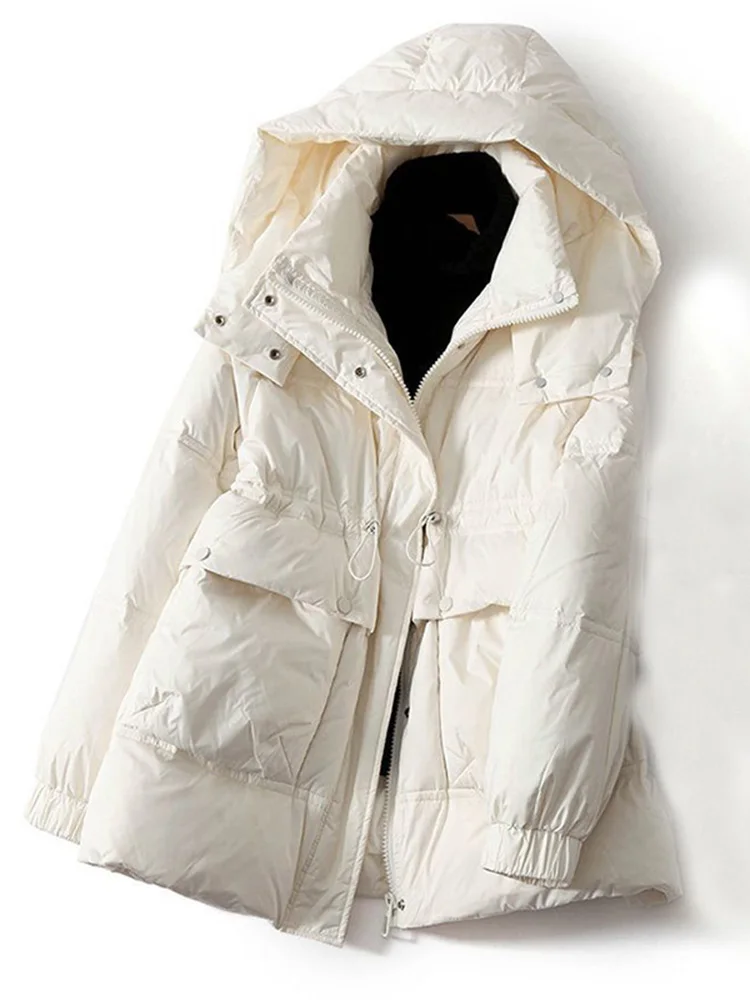

Cotton Padded Outwear Parkas 2023 New Hooded White Down Duck Snow Parka Drawstring Big Pocket Waterproof Puffer Jacket