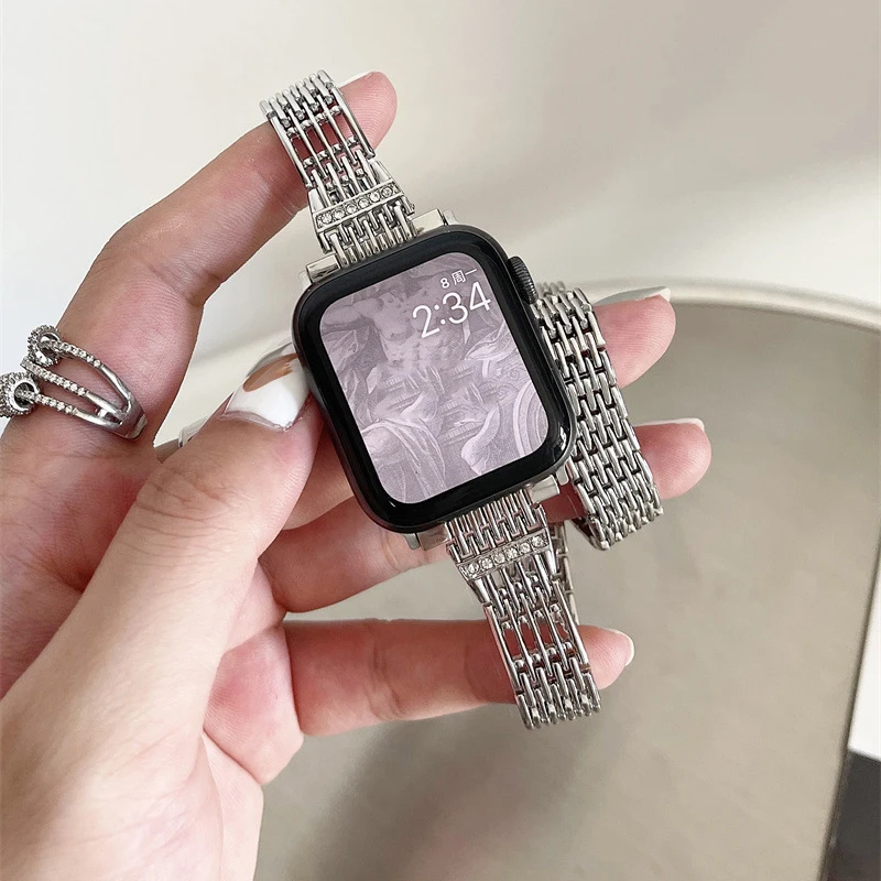 Double Tour strap for Apple watch band 44mm 42mm 40mm 38mm Stainless steel bracelet Iwatch series 6 5 4 SE 7 45mm 41mm wristbelt