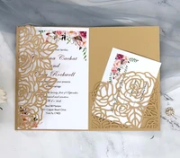 100pcs laser cut rose wedding invitations card with rsvp cards envelope pocket personalized birthday mariage party supplies