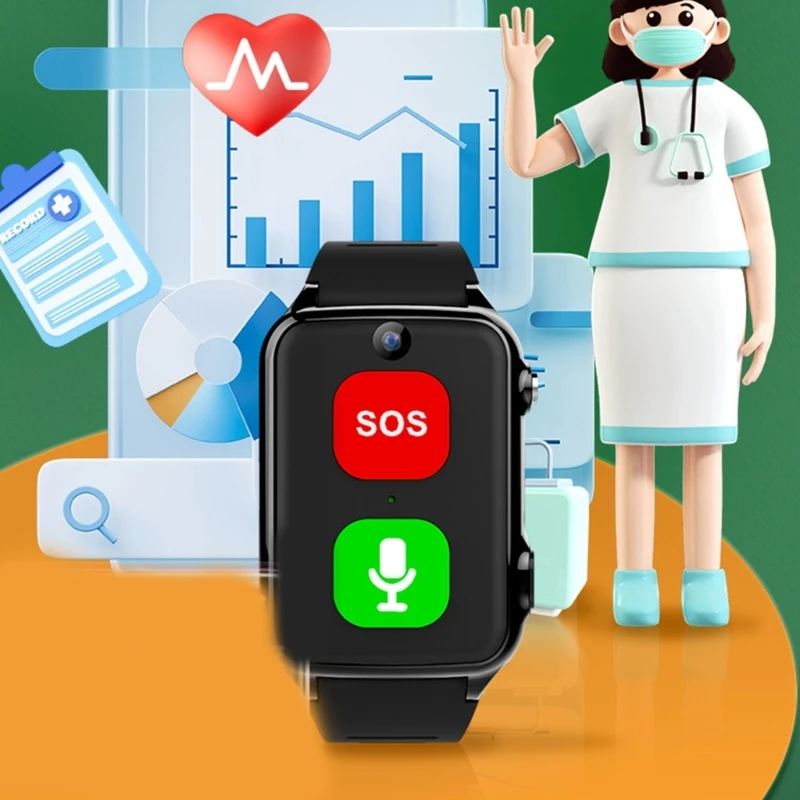 

Smartwatch Big Button Large Volume Blood Pressure Heart Rate Temperature Accurate Position Elderly Bracelet