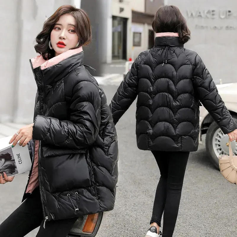

2022 Winter New Down Jacket Korean Stand Collar Cotton Jackets Loose Bright Short Cotton Coat Women's Small Outerwear Female Top