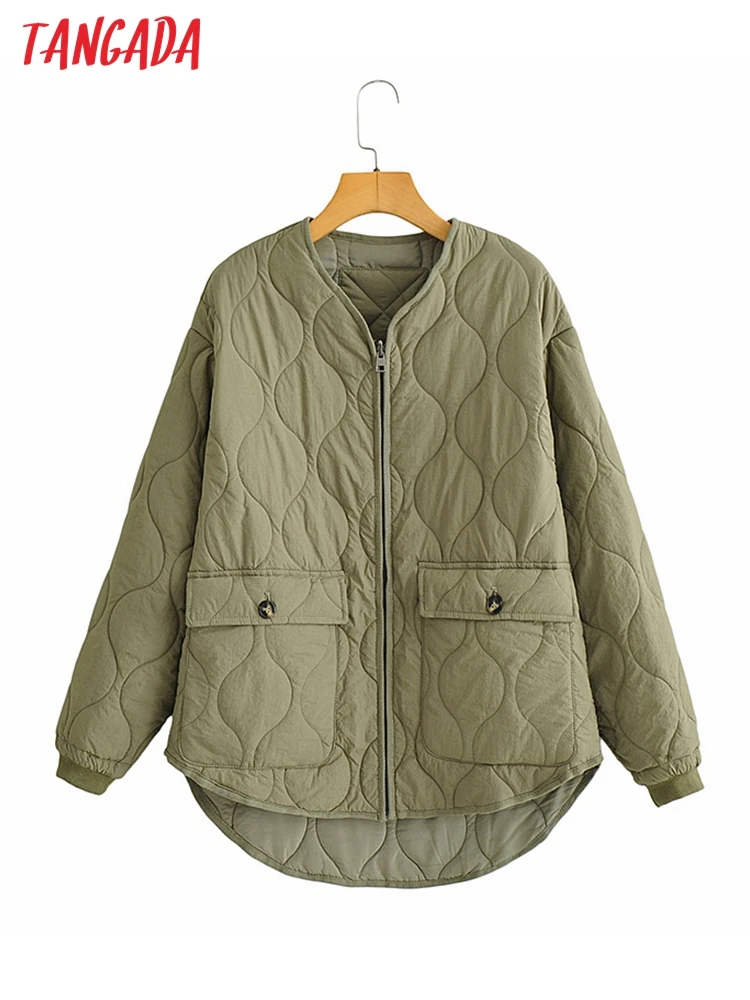 

Tangada Women Oversized Green Parkas 2022 Autumn Winter Pockets Female Coat Jacket YI6