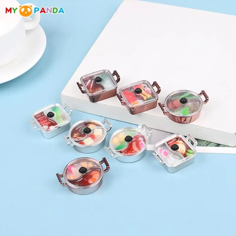 

1/12 Miniature Dollhouse Mandarin Duck Hot Pot With lid Chinese Cuisine Pretend Food For Doll Kitchen DIY Decor Accessories Toys