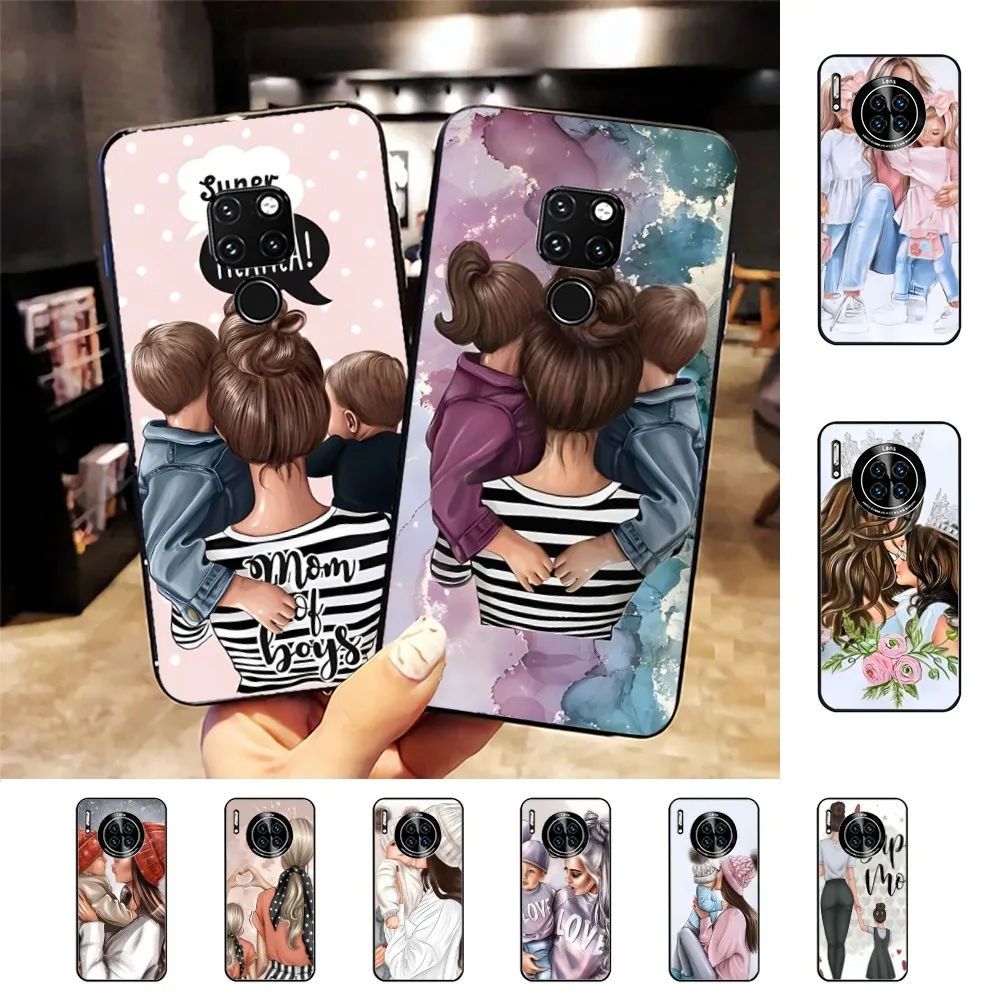 

Black Brown Hair Baby Mom Girl Son Phone Case For Huawei Mate 10 20 30 40 50 lite pro Nova 3 3i 5 6 SE 7 pro 7SE