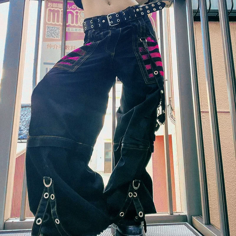 

Брюки-карго New2022 женские в стиле Харадзюку, готические брюки-багги с завязками, винтажные мешковатые брюки в стиле темной академии, спортивн...