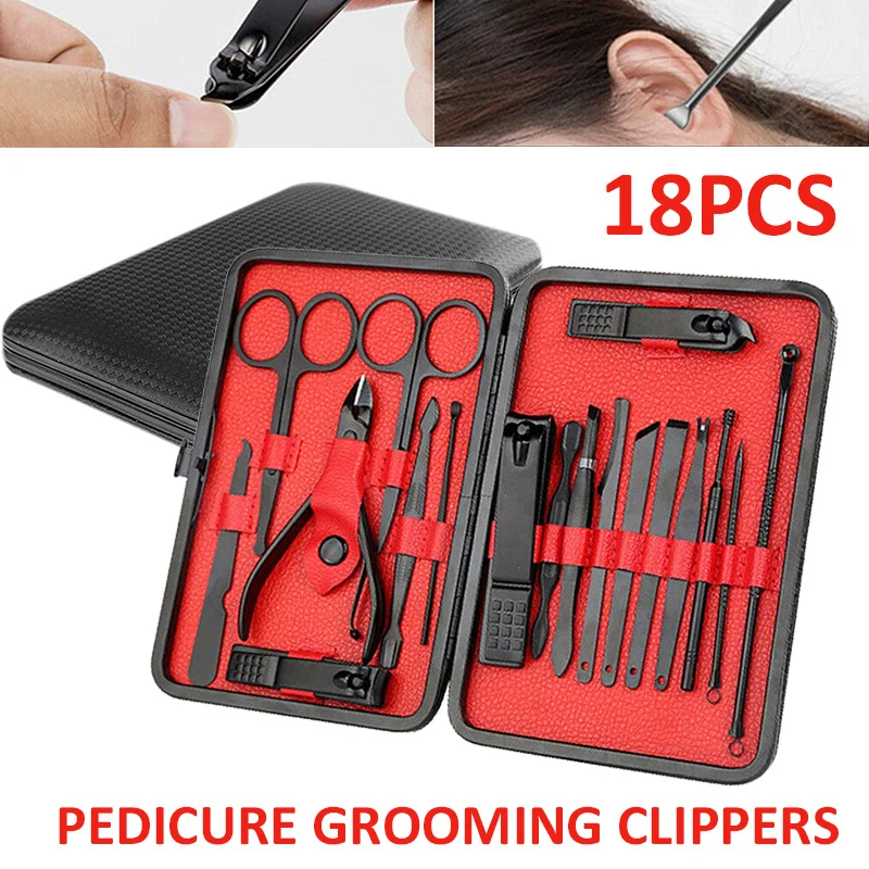 

18pcs/set Stainless Steel Nail Grooming Clippers Manicure Kit Professional Pedicure Tool Nail Cutting Tools Box