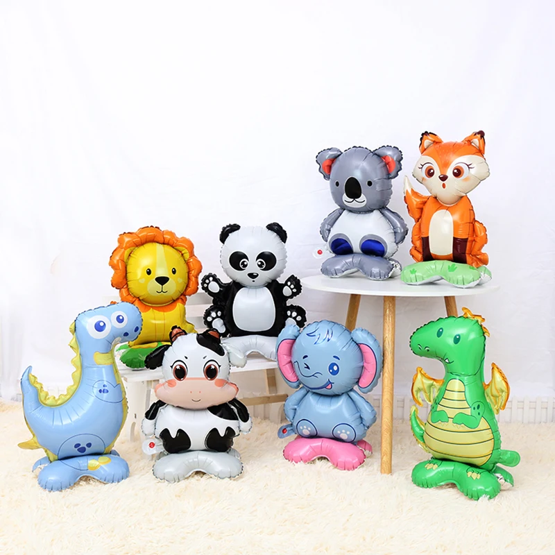 

10Pcs Cartoon Animal Standing Balloon Lion Elephant Panda Aluminum Foil Balloon Kids Jungle Animals Themed Birthday Party Decor