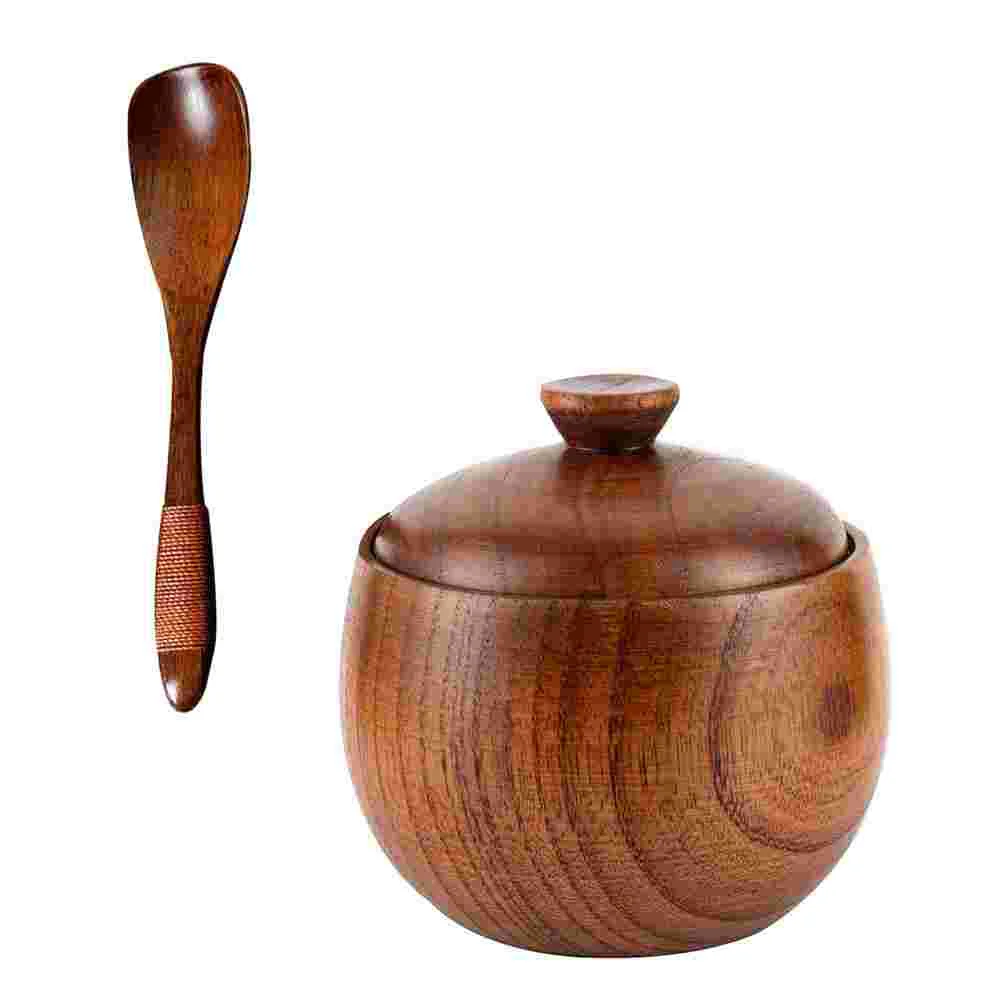 

Salt Seasoning Jar Kitchen Bowl Spooncondiment Pot Container Jarspepper Wooden Set Cellar Storage Box Bottles Wood Canister