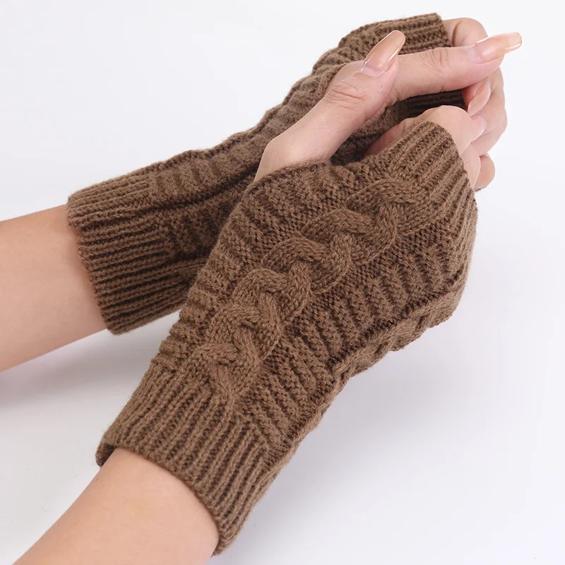 

Half Finger Gloves for Women Winter Soft Warm Wool Knitting Arm Short Warm Fingerless Mittens Handschoenen Unisex Guantes