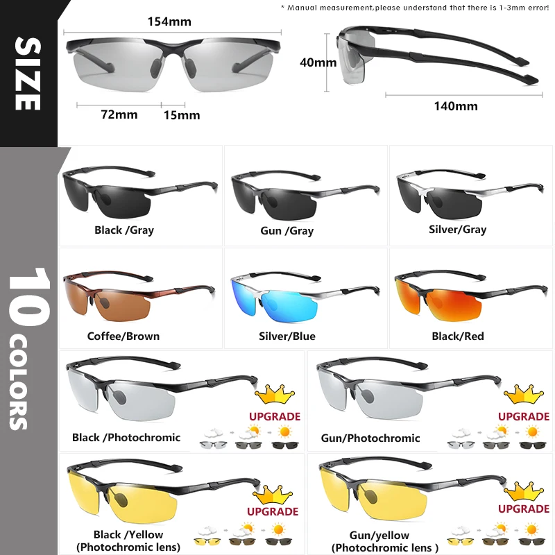 2022 Top Brand Aluminum Polarized Photochromic Sunglasses For Men Rimless Day Night Driving Sun Glasses Anti-Glare Oculos de sol images - 6