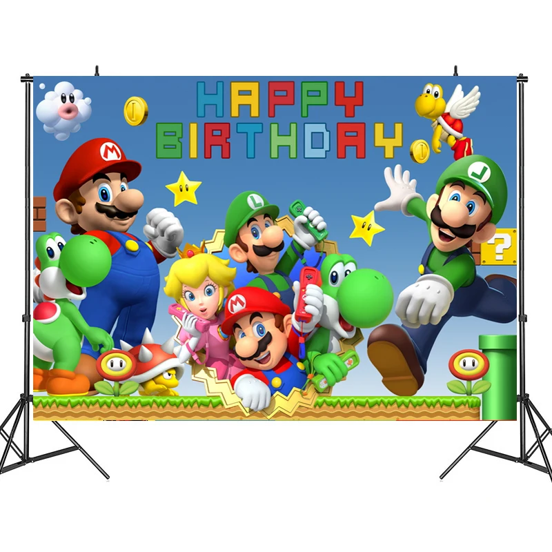 

Game original Super Mario party birthday background Mario Brothers cloth theme board cartoon character Mario doll children gift