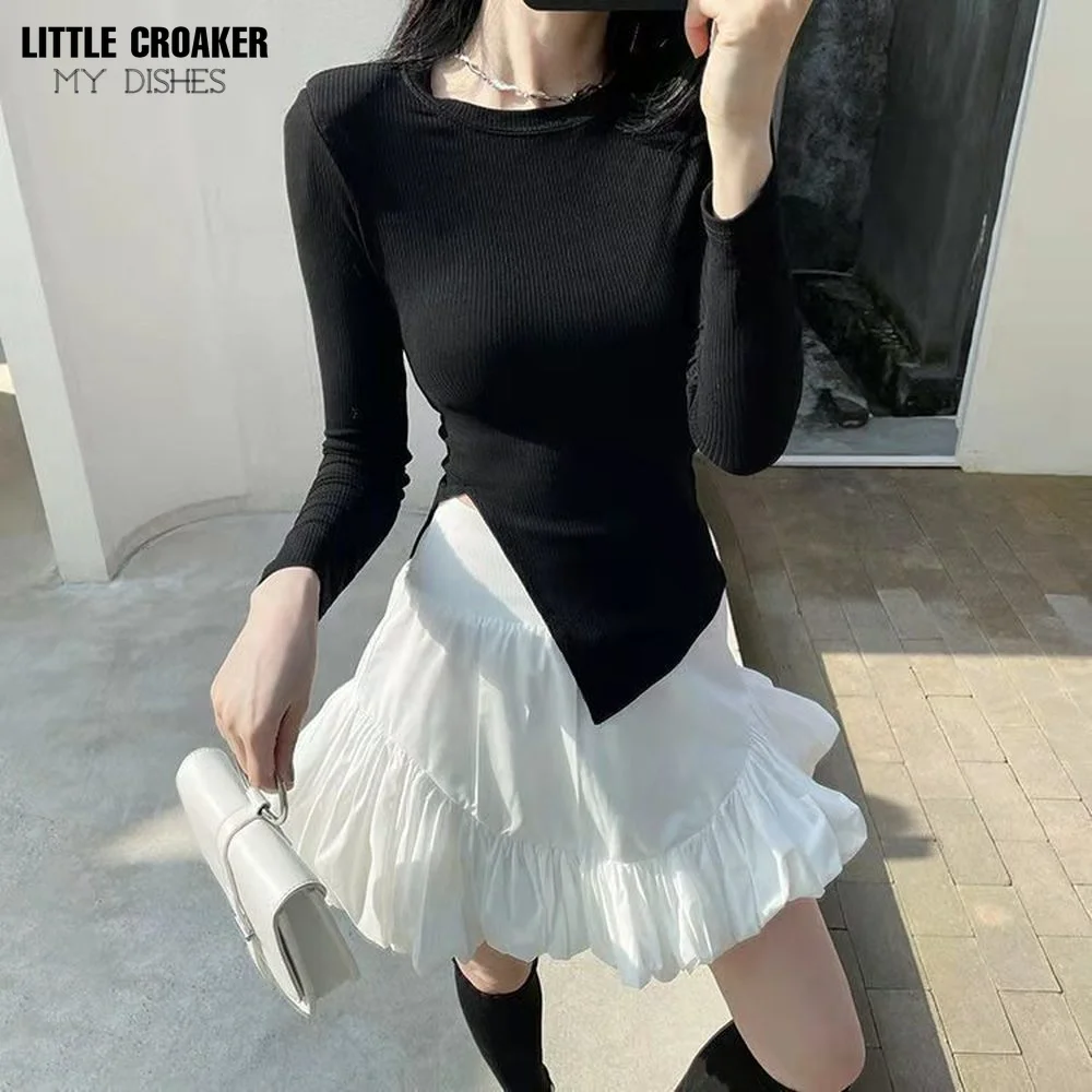 Женская летняя Модная белая черная мини-юбка с оборками и высокой талией