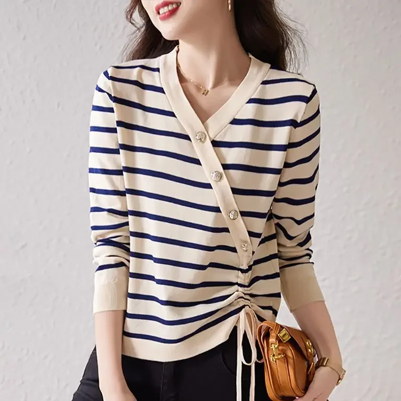 Стильный вязаный топ с v-образным вырезом женский осень/зима 2023 новый свободный