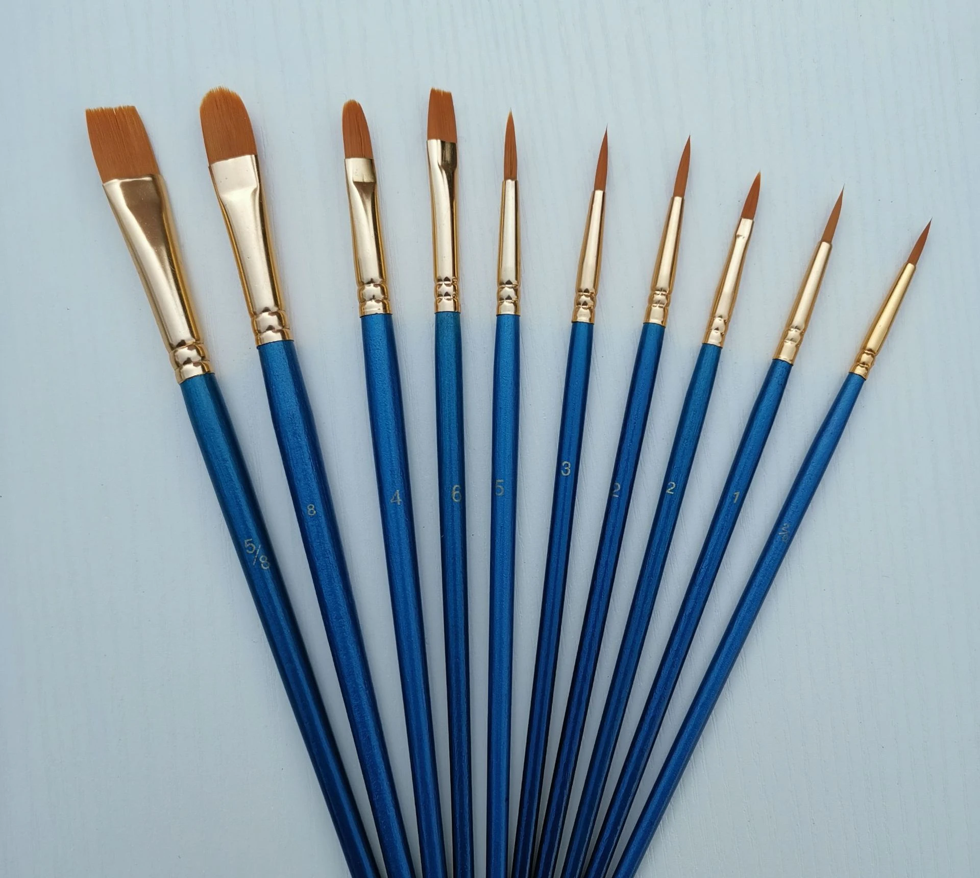 

10 Piece Oil Painting Brush Set Pearlescent Blue Wood Pole Nylon Wool Watercolor Gouache Painting Brush Set Brushes Set