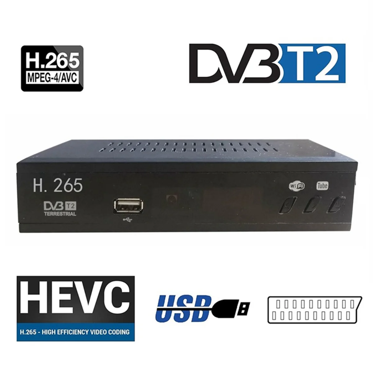 DVB T2 HEVC 265 Цифровой ТВ-тюнер DVB-T2 H.265 1080P HD-декодер USB Наземный ТВ-приемник EPG
