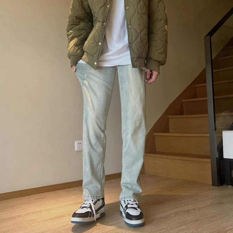 Blue Black Stretch Jeans Men Slim Fashion Casual Straight Jeans Men Streetwear Korean Loose Denim Pants Mens Trousers M-4XL