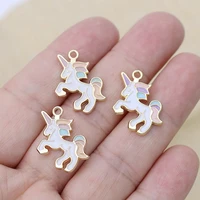 5pcs enamel gold plated unicorn charms pendant for jewelry making earrings bracelet necklace accessories diy craft 23x15mm
