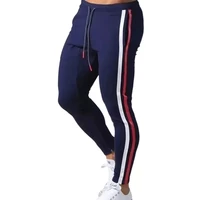 men jogging side stripe running pants skinny cotton sweatpants gym fitness sports trousers bodybuilding training bottoms 2022