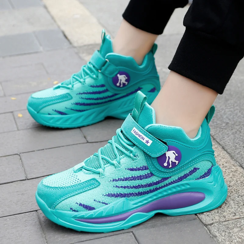 

Баскетбольная обувь для мальчиков, летние сетчатые Дышащие Детские баскетбольные кроссовки, Нескользящие износостойкие ленты на липучке, технические характеристики 31-40