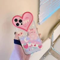korean cute bathing bear love heart lens frame soft case for iphone 13 12 11 pro max 7 8 plus x xr xs lovely clear back cover