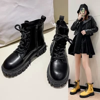 Black Women Boots Women's Autumn Thin Women's Shoes 2022 New Sponge Cake Thick-soled Motorcycle Ankle Boots  Platform Shoes