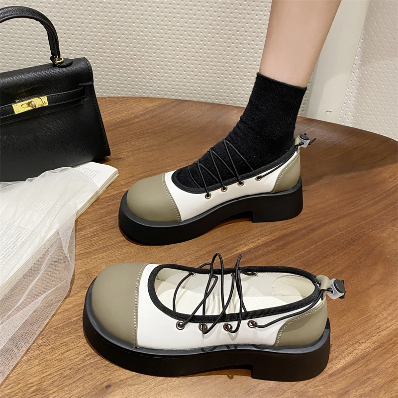 

Retro Woman Shoes Oxfords Female Footwear All-Match Round Toe Clogs Platform Autumn Shallow Mouth British Style Modis Leather Dr