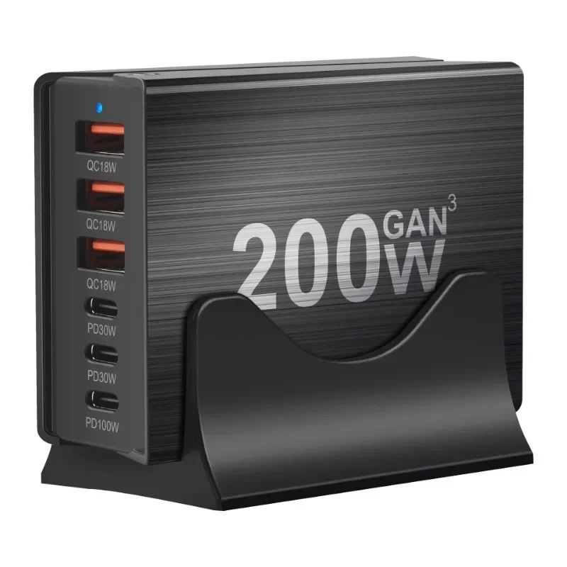 New 200W 6-Port Charging Station Hub Fast Compact GaN Charger Power Adapte USB C For Cell phones tablets