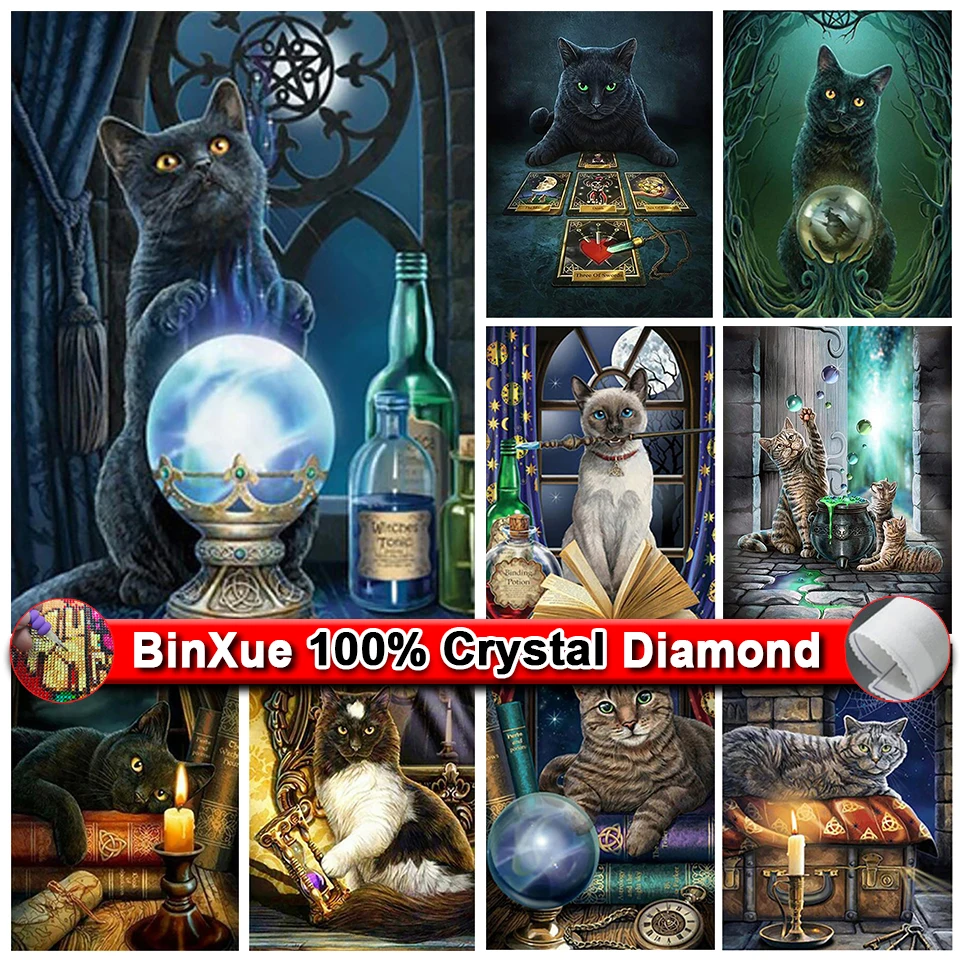 BinXue Zipper Bag 5D DIY Animal Crystal Diamond Painting Kit Magic Book Cat Sticker Diamond embroidered home art Deco Gift