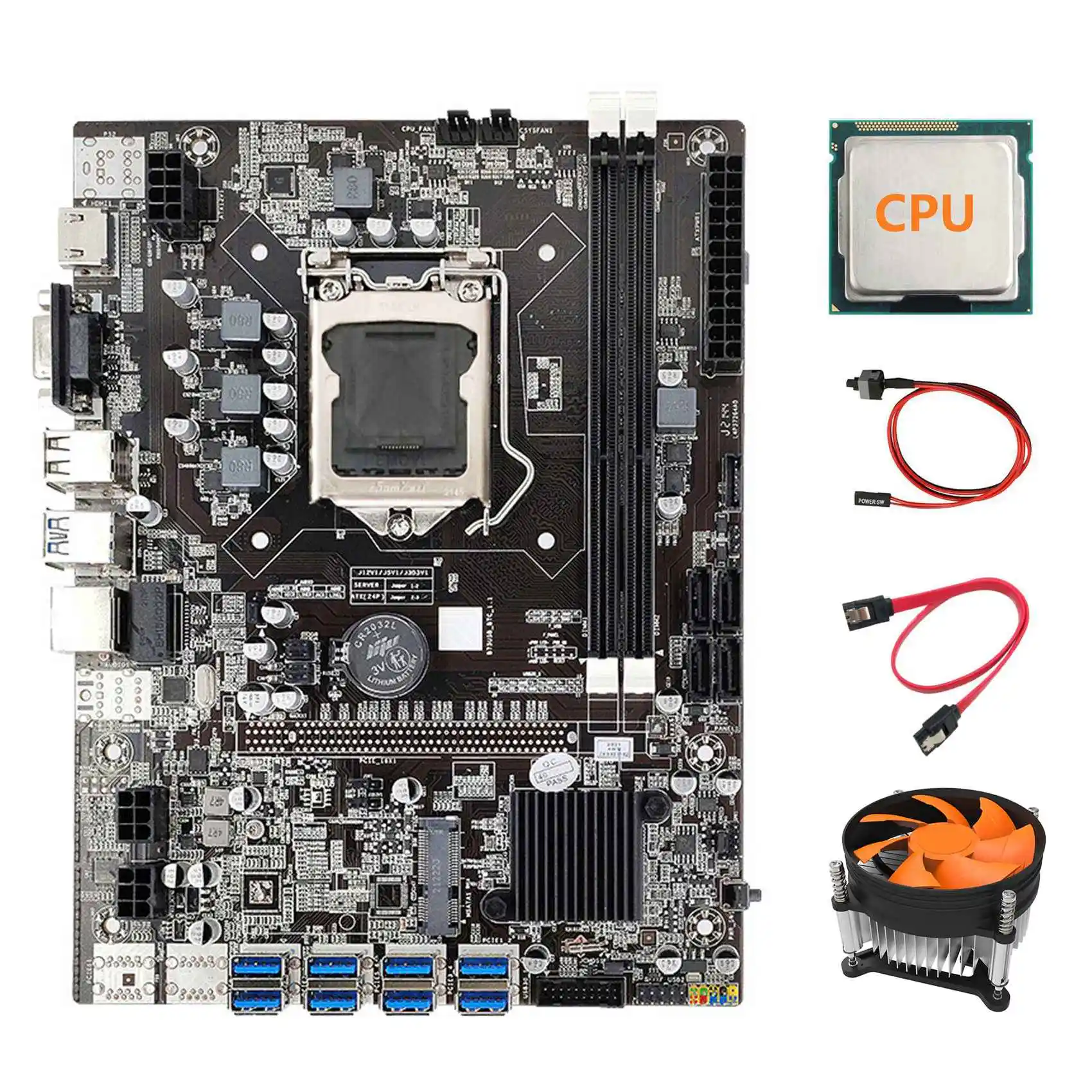 

B75 ETH Mining Motherboard+Random CPU+Cooling Fan+Switch Cable LGA1155 8XPCIE USB Adapter DDR3 MSATA B75 USB Motherboard