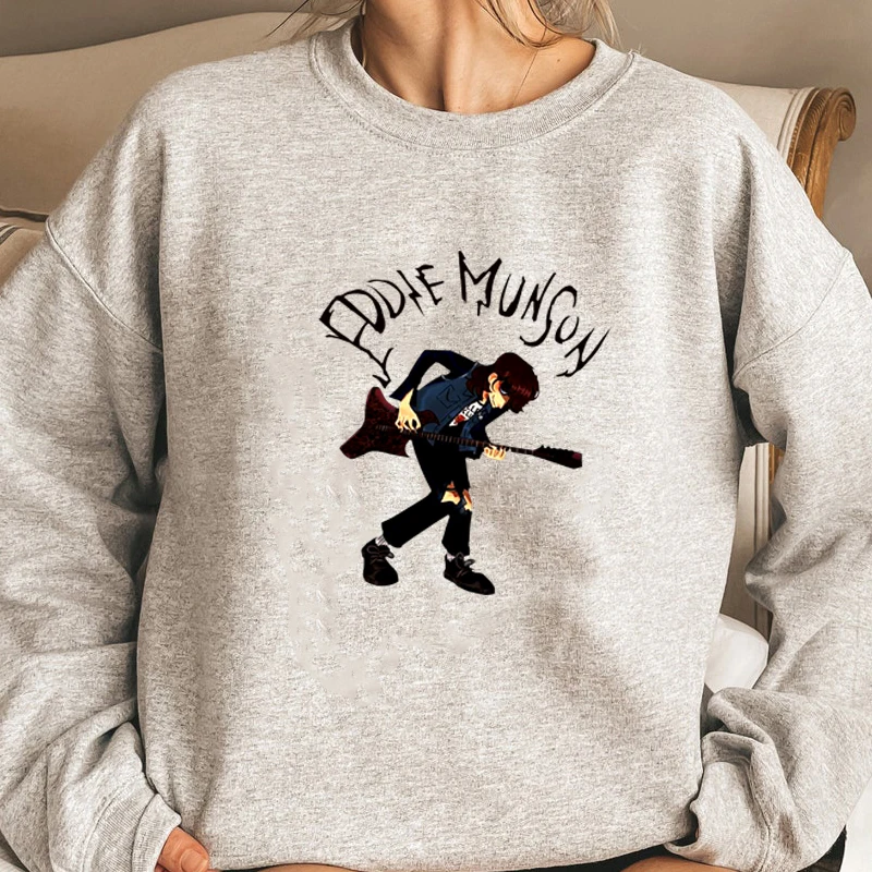 

Eddie Munson playing guitar pullover sweatshirt women Vintage The upside down streetwear hoodie unisex autumn clothes for woman
