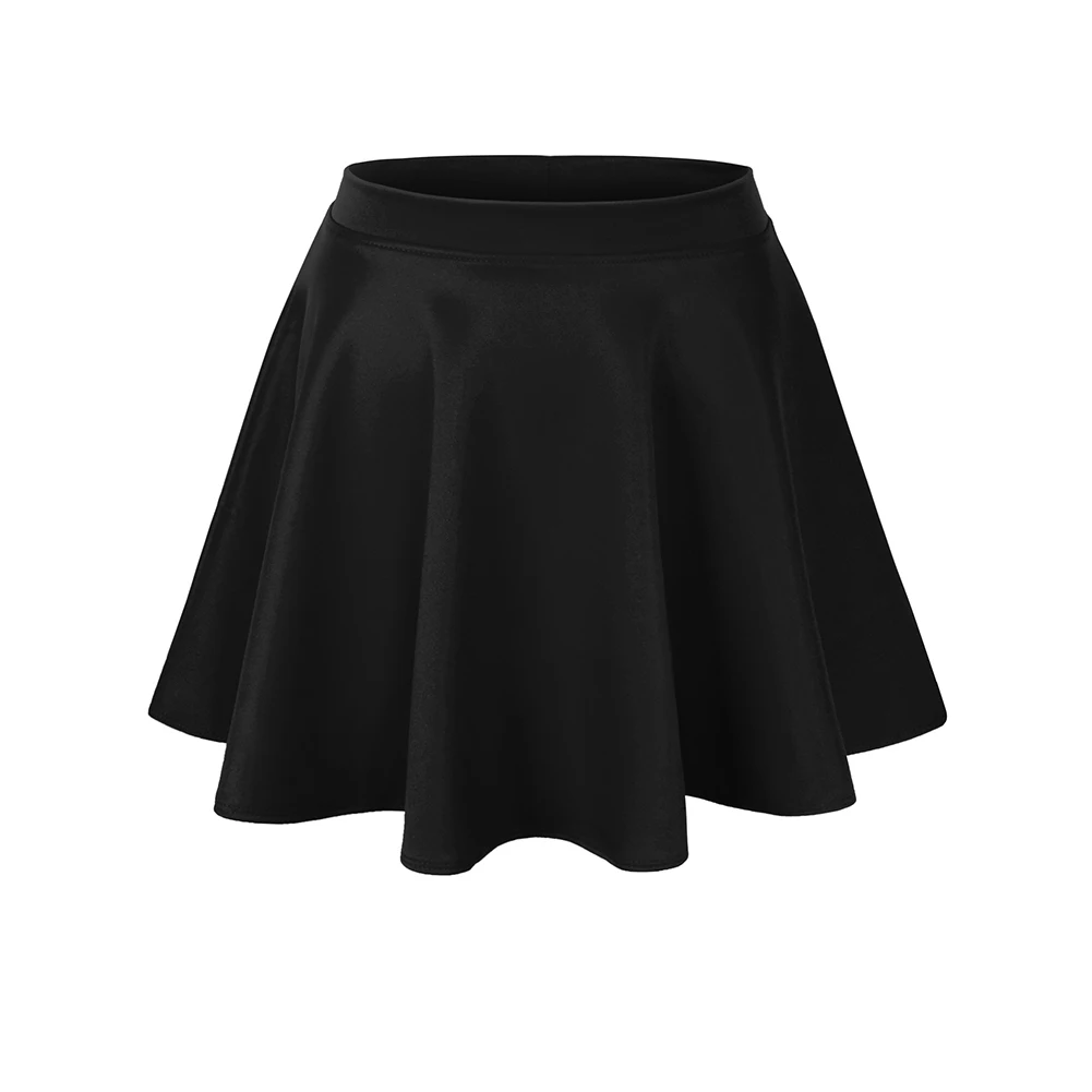 

Elastic Waist Fashion Women Skater Skirt Flared Casual A Line Solid Stretchy Pleated Above Knee Basic Flowy Ladies With Shorts
