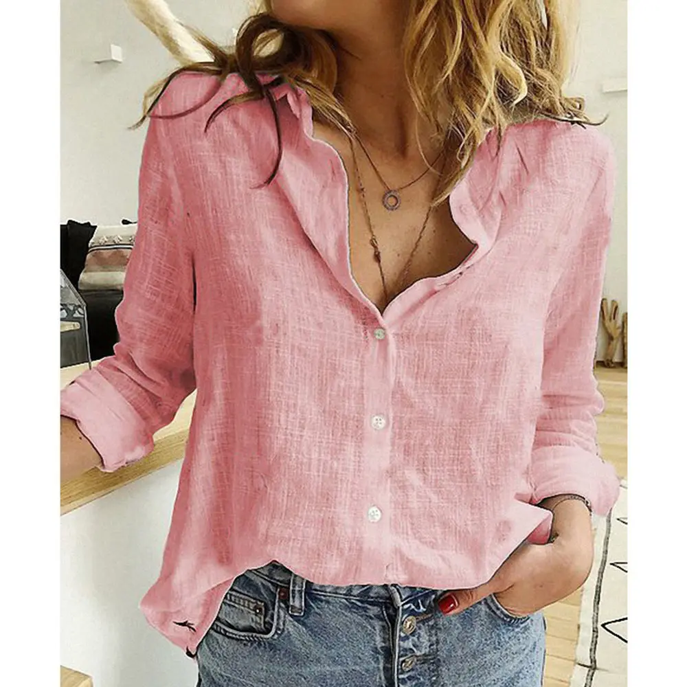 

2022 Women's Shirts casual Female clothing button-down lapel cardigan loose solid color shirt casual top