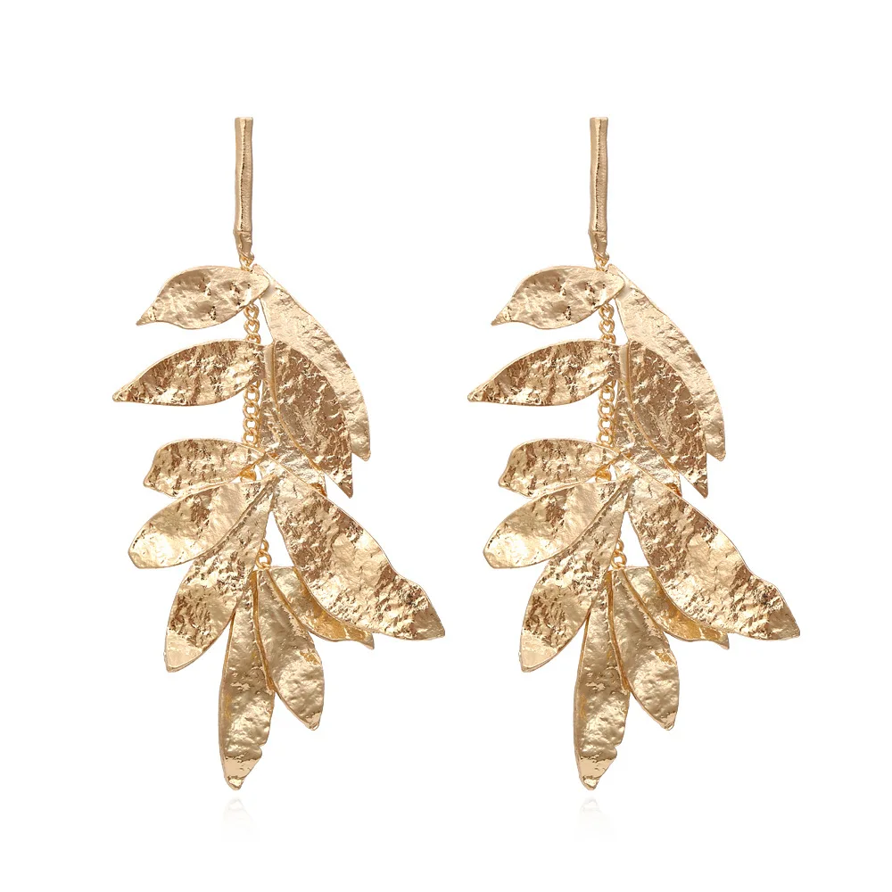 

ZA Style Creative Asymmetric Gold Color Leaf Tassel Earrings Vintage Statement Leaves Drop Earrings for Women Girls Jewelry