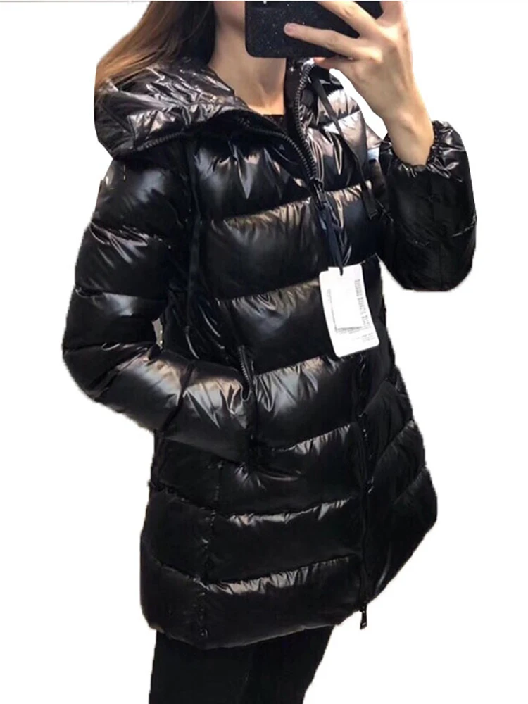 

Spring Clothes Women Medium Length Zipper Luxury Puffer Jacket White Duck Down Coat Fashion Hooded Snow Coat Feather Parkas