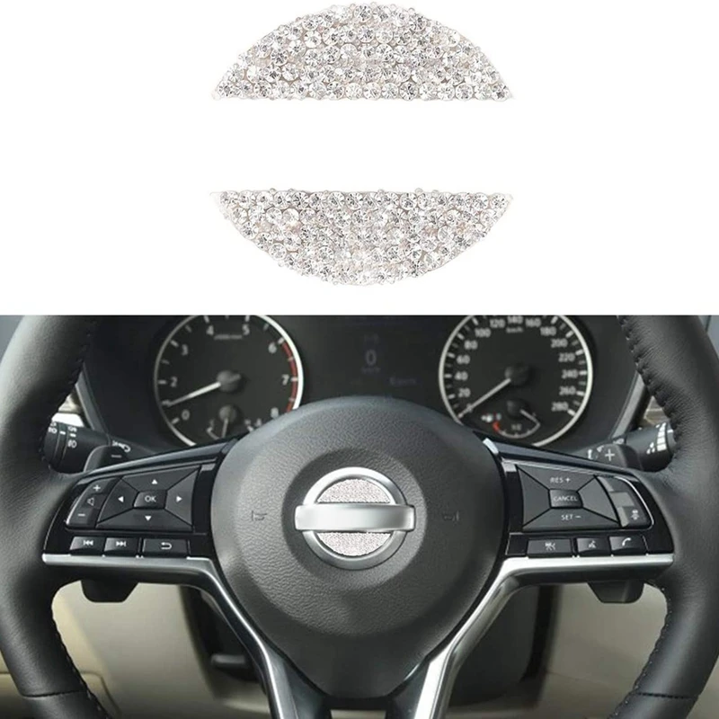 

2X For Nissan Bling Car Steering Wheel Logo Decorative Diamond Crystal Shiny Decal Decoration Cover Sticker Ring