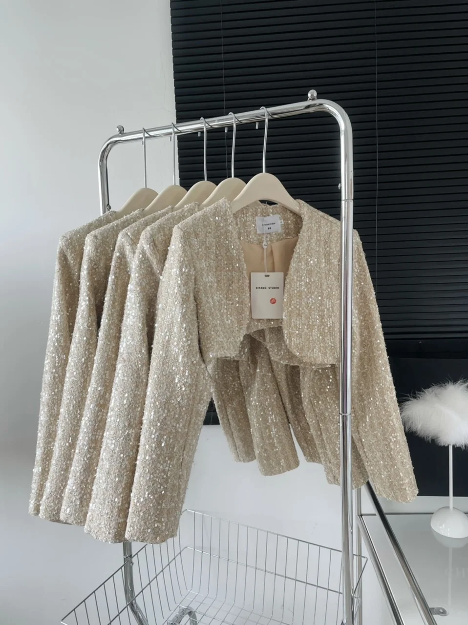 

Пальто женское с блестками, маленький Топ цвета шампанского с французскими блестками, осень