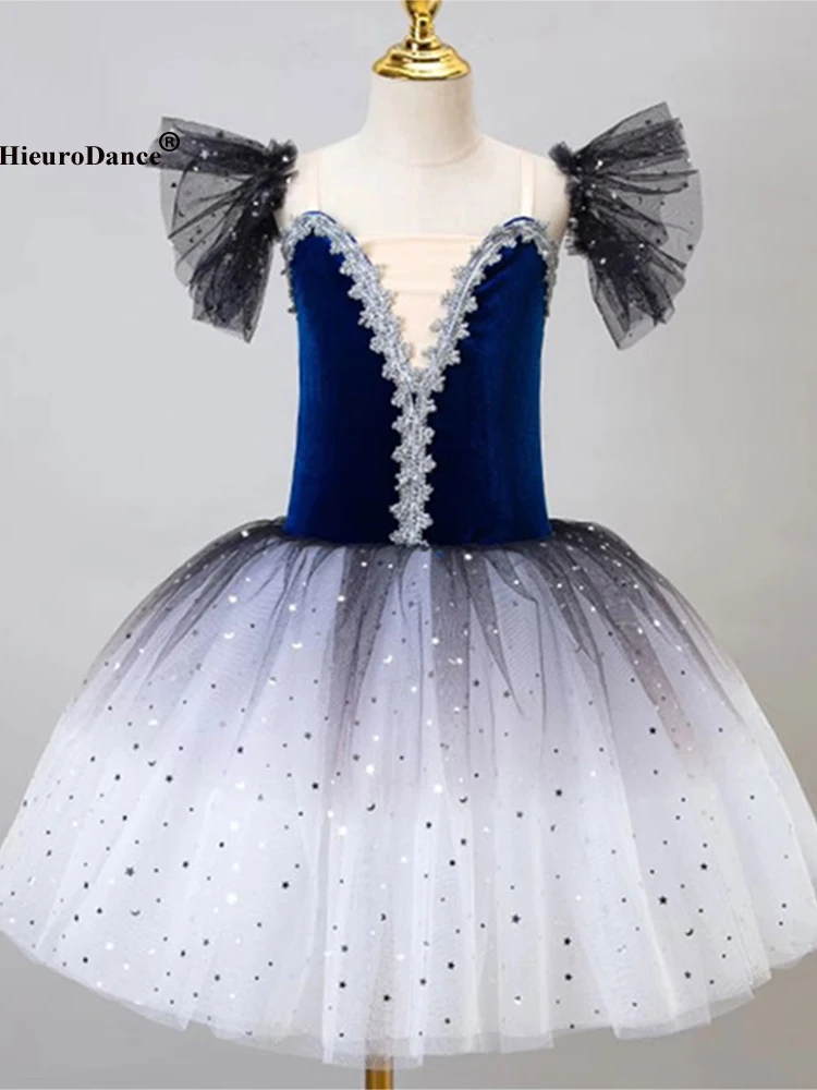 Голубой женский Профессиональный Балетный костюм с изображением лебедя и озера