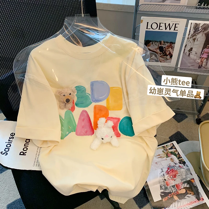 

Cute New Short Sleeve T-shirt Women's Printed Top Dolly Decoration 3D Design Sense Fashion T-shirt Kawaii Clothes