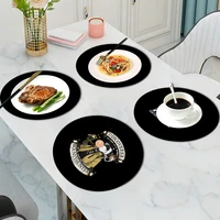 2222cm round pu heat insulation pad coasters waterproof non slip table placemat leather samurai print kitchen accessories