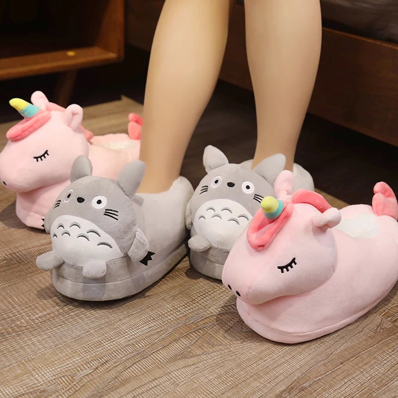 

One Size 37-41 Winter Men Women Slippers Indoor Toys Animal Unicorn Dinosaur Husky Totoro Shoes Warm Home House Slides
