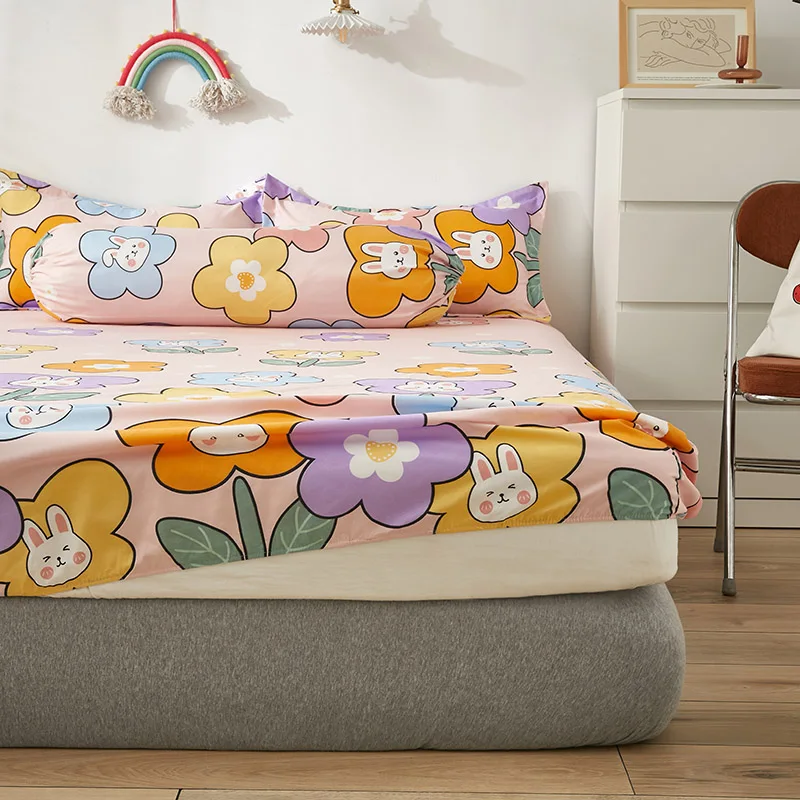 

Home Bed Mattress Fitted Sheet King Queen Size Sheet All-around Elastic Rubber Band Non-slip Dustproof Bed Sheet No Pillowcase