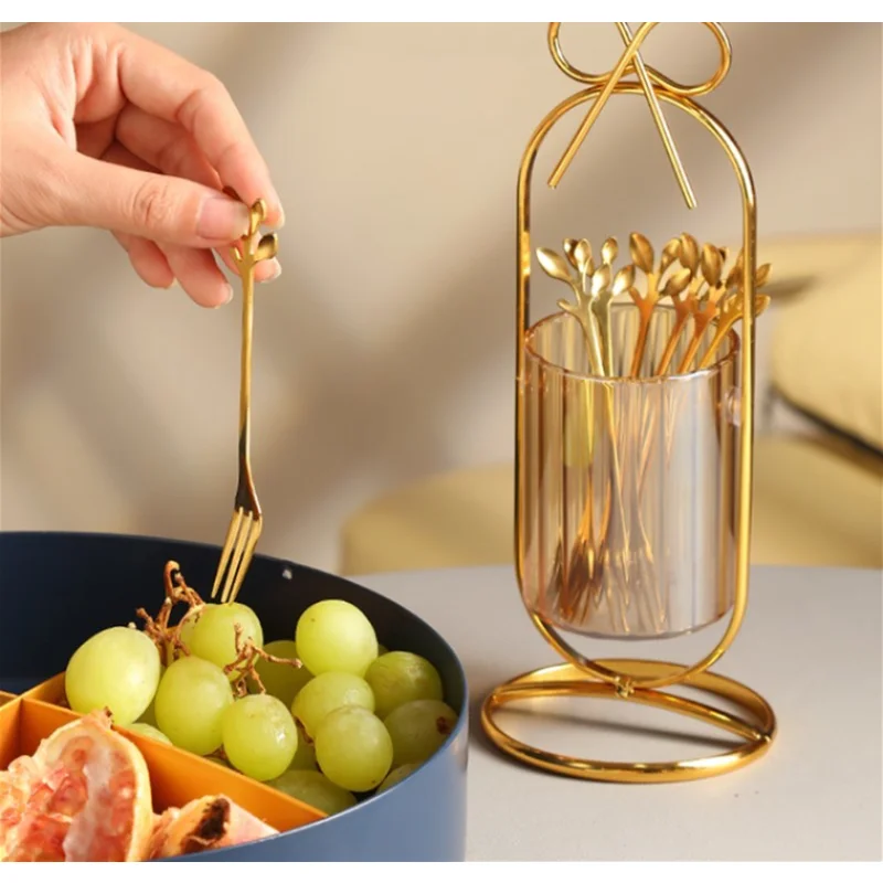 New Stainless Steel Glass Storage Tank Stainless Set Steel Fruit Fork Modern Home Kitchen Fruit Fork Storage Tool Chopstick Rest