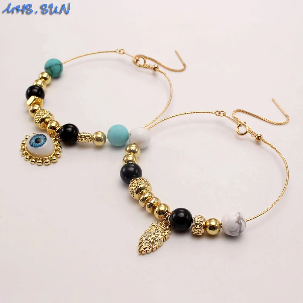 

MHS.SUN 1PC Fashion Eye Pendant Bracelets With Natural Stone Beaded Bangles New Design Adjustable Chain Bracelet For Female Gift