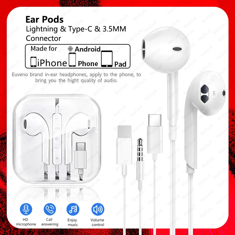 

In Ear Wired Earphone For iPhone 11 12 13 Pro Max SE Mini X XS XR 6 6s 7 8 Plus Earbuds Earpod 3.5mm Headset With Mic Headphones
