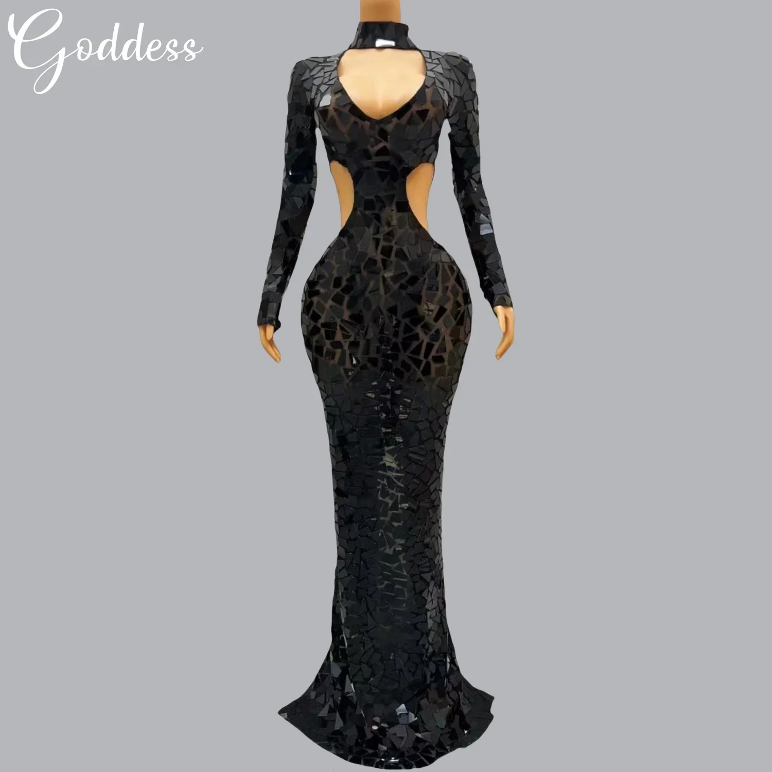 Блестящие черные блестки вечернее сетчатое длинное платье женское для дня