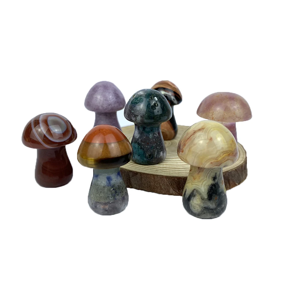 

Natural Crystal Mushrooms Figurines Cute Statuette Carving Ornaments Fluorite Agate Mica For Home Office Decor DIY Kids Gifts