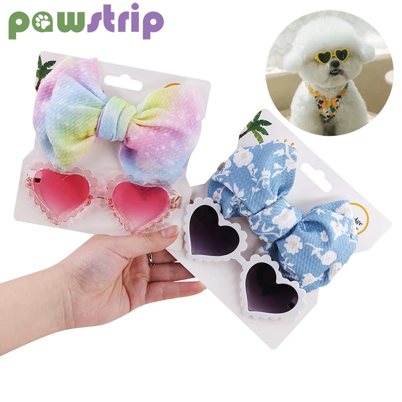 

Pet Dog Sunglasses Headband Set Cute Dog Cats Bow Hair Accessories Heart-Shaped Eyewear for Dogs Grooming Photography Props